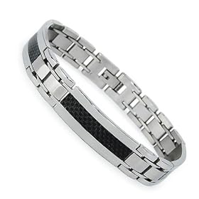 Men's Stainless Steel Bracelet with Carbon Fiber Inlay 8" can be sized