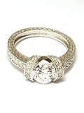 Sterling Silver Antique Beaded Round Cubic Zirconia CZ Engagement Ring - Size 7.0