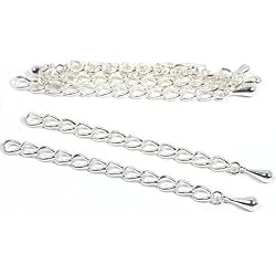 6 Teardrop Chain Extender Jewelry Necklace Silver Plated