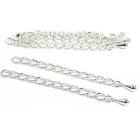 6 Teardrop Chain Extender Jewelry Necklace Silver Plated