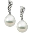 14kt White Gold Classy Cultured South Sea Pearl and Diamond Earrings