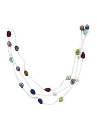 Sterling Silver Chain and Multi Colored Bright Freshwater Cultured Pearl Station Triple Strand Necklace, 18 + 3"