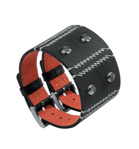 Cobra - Bracelet avec 2 Boucles Acier - JB407NO - Veau Veritable Vieilli - Decors Acier - Homme - Couleur Noir