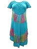 Tie Dye Embroidered Caftan Dresses Turquoise Blue Beach Cover Ups
