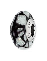 Sterling Silver Reflections White/Black Glitter Overlay Glass Bead