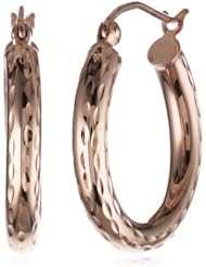 14k Pink Gold 3mm Diamond Cut Hoop Earrings