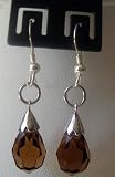 Genuine 925 Sterling Silver Teardrop Crystal Earrings On French Earwires Smoked Topaz Crystals Earrings (BRAND NEW)