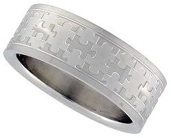 Stainless Steel 5/16 in. (8 mm) Ring w/ Jigsaw Puzzle Pattern (Available in Sizes 8 to 14)