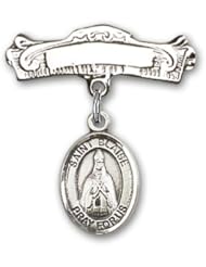 Sterling Silver Baby Badge with St. Blaise Charm and Arched Polished Badge Pin
