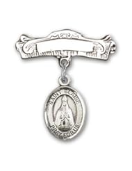 Sterling Silver Baby Badge with St. Blaise Charm and Arched Polished Badge Pin