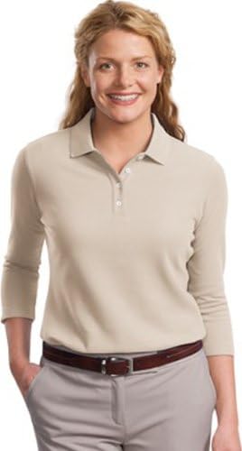 Port Authority Ladies EZCotton Pique 3/4 Sleeve Polo Shirt-M (Oyster)