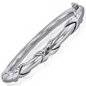 White Gold Hollow Ladies Bangle with X Design