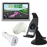 Premium Car Mount + USB Home Wall + USB Car Charger Adapter + Clear Screen Protector for Garmin n¨¹vi 1450/1450LMT 5-Inch Portable GPS Navigator