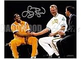 LARRY BIRD AUTO 8x10 WITH MAGIC 'SHAKING' - Autographed NBA Photos