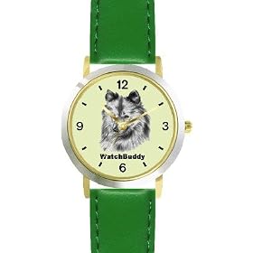 Keeshond (SC) Dog - WATCHBUDDY® DESIGNER DELUXE TWO-TONE THEME WATCH - Arabic Numbers-EMERALD ISLE... by WatchBuddy