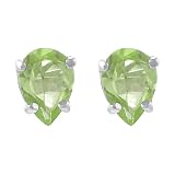 Sterling Silver Genuine Peridot Pear Cut Stud Earring