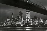 (24x36) New York City (Brooklyn Bridge & Skyline at Night) Art Poster Print
