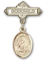 14K Gold Baby Badge with St. Bonaventure Charm and Godchild Badge Pin