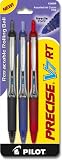 Pilot Precise V7 RT Retractable Rolling Ball Pen, Fine Point, 3-Pack, Assorted Colors, Black/Blue/Red Inks (26059)