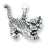 Sterling Silver Antiqued Tiger Charm with 20 inch Sterling Silver Chain