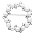 14K White Gold Pearl and Diamond Circle Brooch