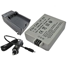 FlyPower 1 x 7.4V 1080mAh New Replacement LP-E5 battery + Charger for Canon EOS Rebel XS XSi T1i 1000D 450D 500D Series
