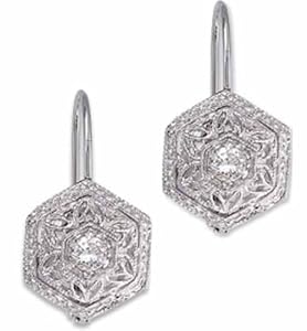 Platinum Diamond Filigree Lever Back Earrings