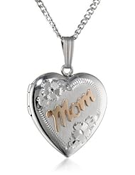 Sterling Silver and 14k Yellow Gold "Mom" Heart Locket, 18"