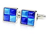 Unforgettable 2-Tone Blue Catseye Cufflinks in Silver Frame with Presentation Box
