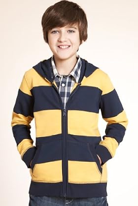 Cotton Rich Zip Through Striped Sweat Top