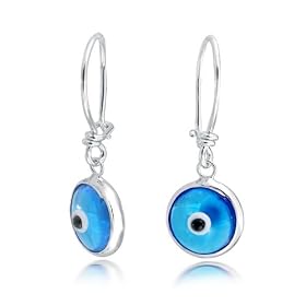 Bling Jewelry Blue Evil Eye Sterling Silver Dangle Drop Earrings: Jewelry