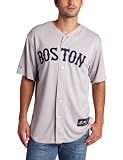 MLB Men's Boston Red Sox Dustin Pedroia Road Gray Short Sleeve 6 Button Synthetic Replica Baseball Jersey by Majestic (Road Gray, XX-Large)