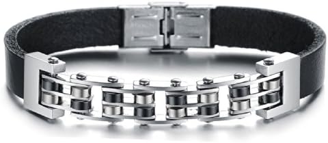 INTOP Fashion Black Genuine Leather Men's Bracelet Wristband Adjustable Length Bangle Gifts[Jewelry]
