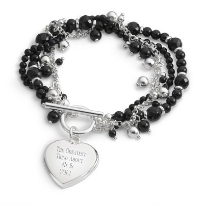 41YRHu99caL Personalized Black Agate Beaded Bracelet Gift