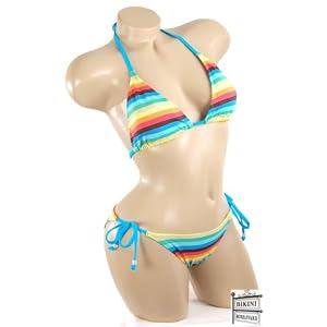 Sexy Trendy Cute Summer Turquoise Rainbow Stripe Print Adjustable Triangle Top String Bikini Bathing Suit Swimsuit Swimwear