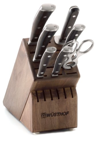 Wusthof Ikon 8-Piece Knife Set with Blackwood Handles and Walnut Storage Block