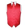 Men's Red Paisley Design Dress Vest and NeckTie Set for Suit or Tuxedo