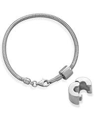 Rhodium-Plated Snake Chain Bracelet with Locking Bead in Sterling Silver (2.8mm)