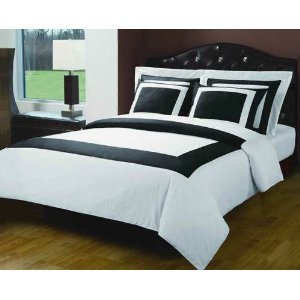 10-PC Black with white California King size Hotel Down Alternative Bed in a bag Comforter set including a Duvet set+ sheet set+ down alternative comforter By sheetsnthings