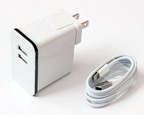 Poweron® Premium Quality 3.1A Dual Port USB AC Adapter Wall/Home Charger +1x High Quality Cable 8 Pin Connector To USB Sync Charger Data Transfer Cord For Any 8 Pin Device Fit With All Case