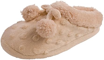 "Beyond girls" Girls Plush Fleece Clog Slipper With Fun Pom Poms("SHOP USA" Seller Packaging) (2-3 Big Kid, Beige)