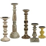 IMAX 5544-5 Kanan Wood Candleholders In Distressed Finishes , Set of 5
