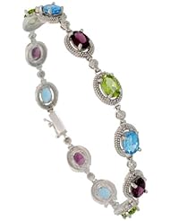 14k White Gold Multi Color Stone 7 1/2 in. Ladies Bracelet, w/ 16.00 Total Carat Weight Brilliant Cut Diamonds & Oval Cut Gems (Amethyst, Peridot & Blue Topaz Stones), 5/16 in. (8mm) wide
