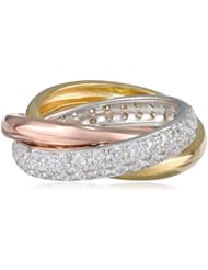 18k Yellow and Rose Gold Plated Sterling Silver Three-Tone Simulated Diamond Trinity Interlocking Ring, Size 7