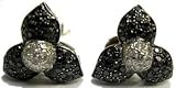 Black Diamond Three Petal Flower Earrings