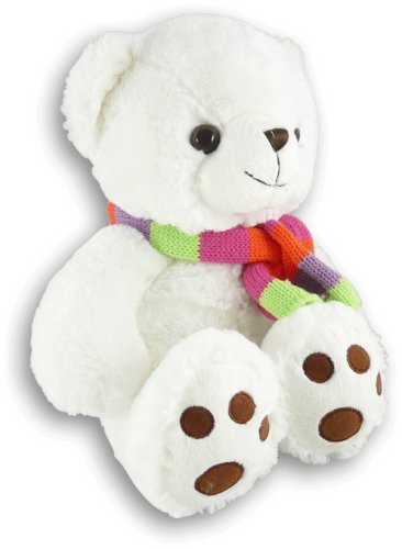 OzLand Teddy Bear With Scarf WHITE - 43cm