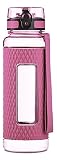 Swig Savvy BPA Free 32oz Tritan Water Bottle with Silicone Sleeve. Fruit Infuser Water Bottle Filter and Leak Free Flip Top, EZ Open with One Click . Available in 3 Colors (Pink)
