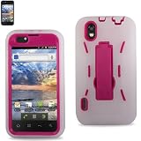 LG Marquee/Ignite/LS855 Clear/Hot Pink Combo Silicone Case + Hard Cover + Kickstand Hybrid Case BoostMobile/Sprint