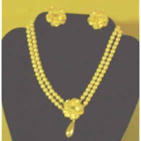 Click here to buy Imported Two Lines Ivory Pearl Long Chain Necklace and Matching Earrings for Women and Teens by Gita.