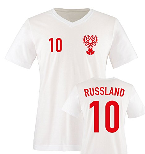 EM 2016 – TRIKOT – EM 2016 – RUSSLAND – 10 – Herren V-Neck T-Shirt – Weiss / Rot Gr. L